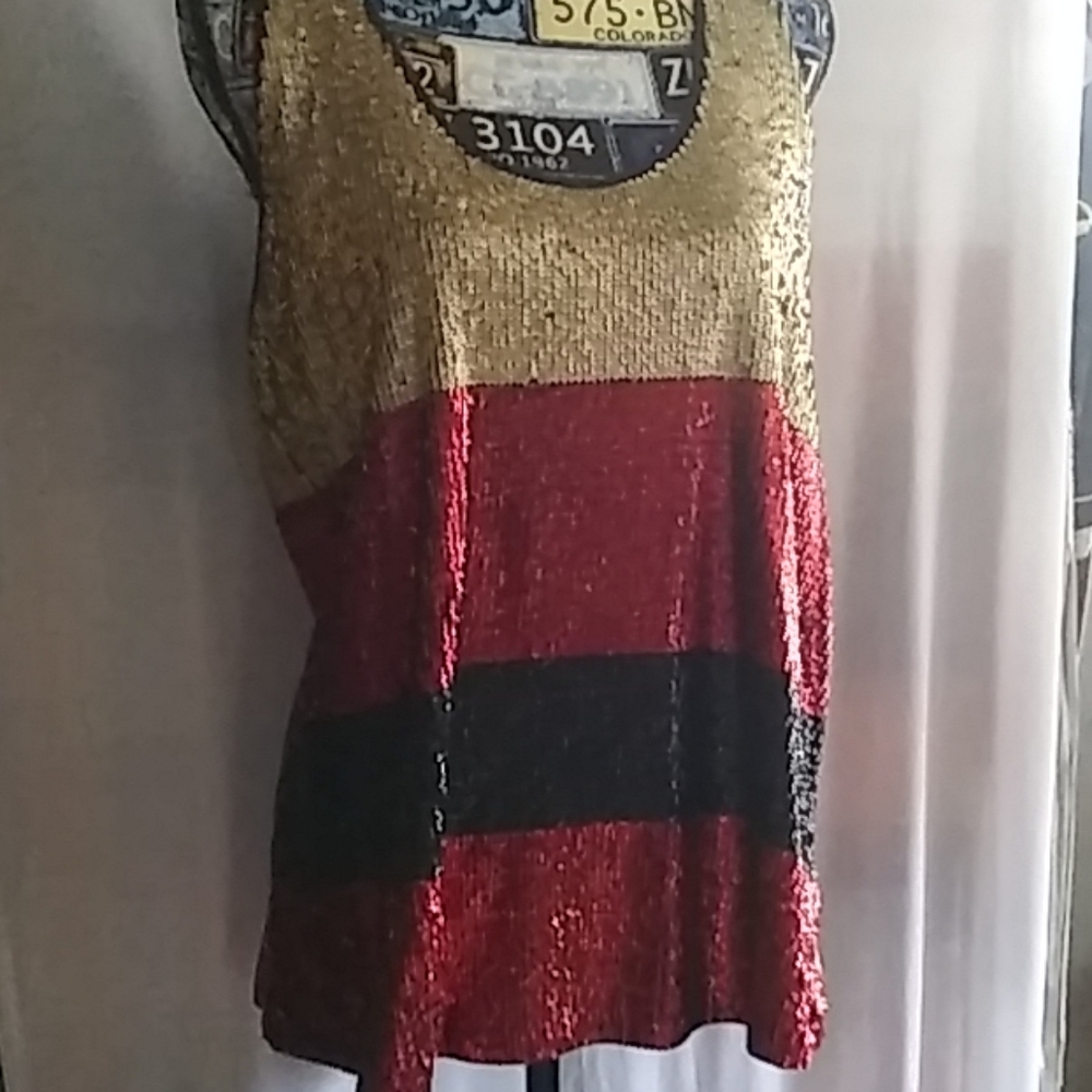 DKNY Short Sleeve Sequin Top